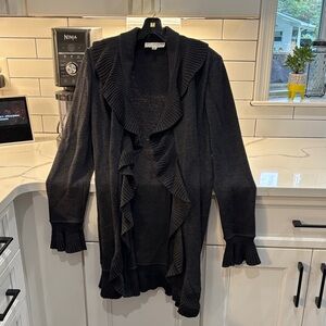 St. John Collection Charcoal Ruffled Cardigan